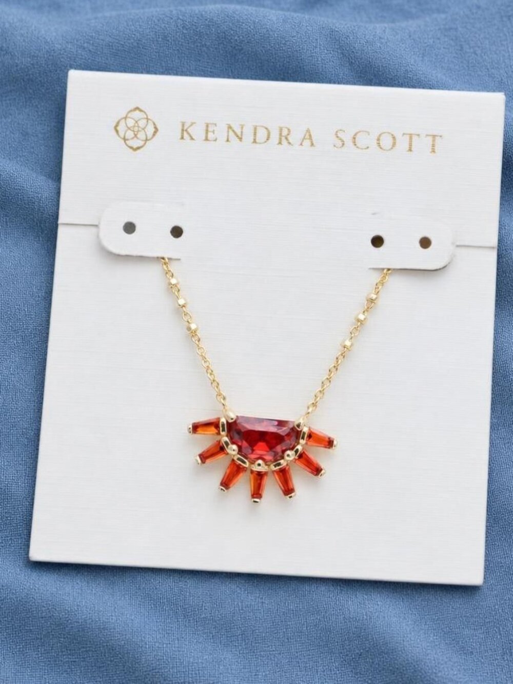 Kendra Scott Samantha Sun Gold Orange Glass Pendant Necklace